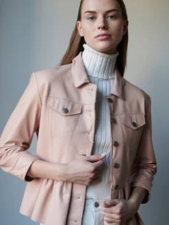 JKT Brie Burnished Leather With Peplum Hem