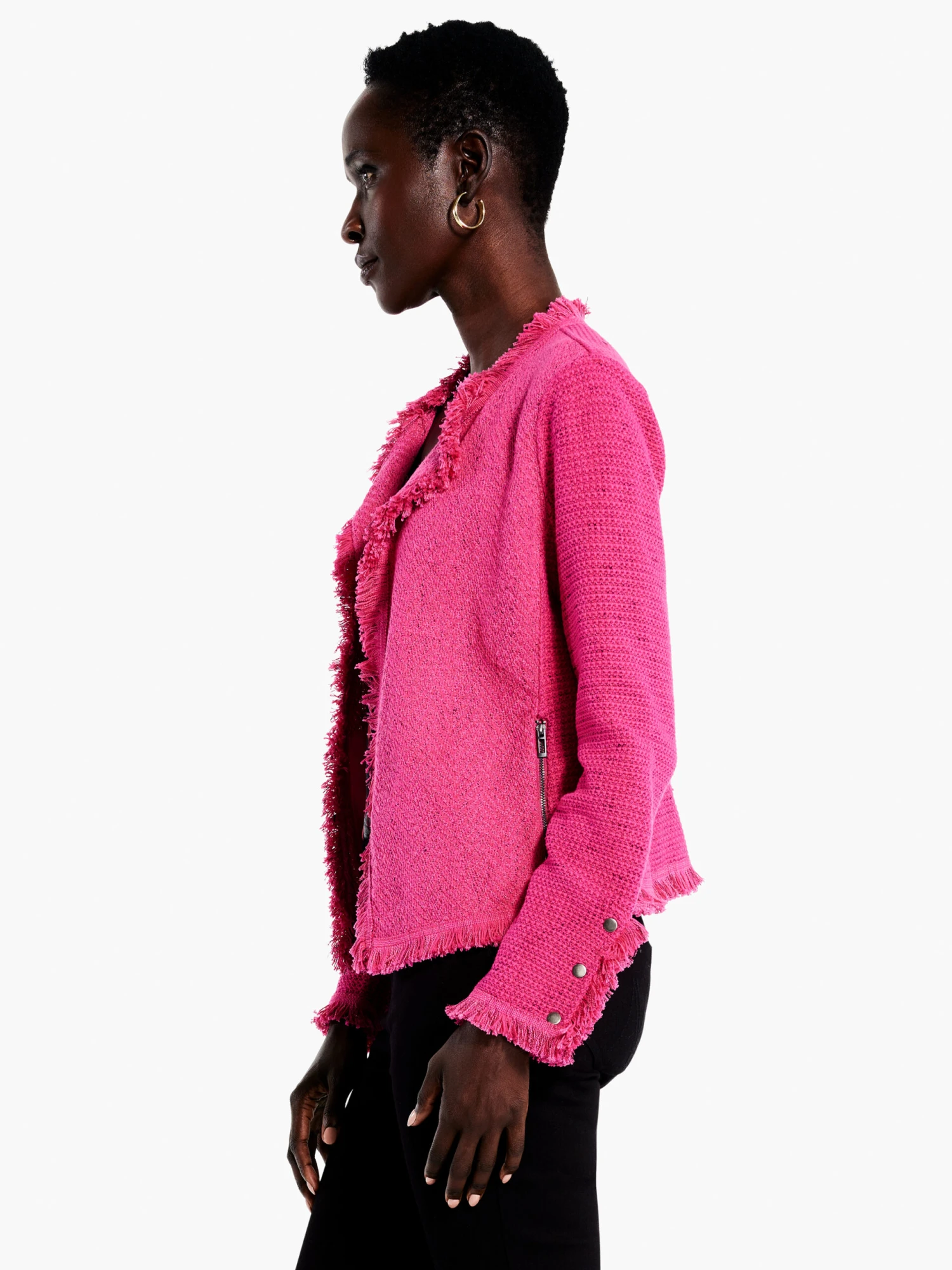 Fringe Mix Knit Jacket CHARGED PINK 2 Fringe Mix Knit Jacket CHARGED PINK - Image 2
