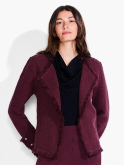 Fringe Mix Knit Jacket REDWOOD