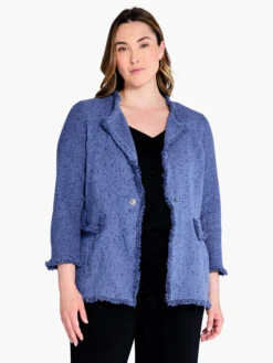 Fringe Mix Knit Blazer CORNFLOWER -Brave Sales Store F231138WCFLPRODUCT 04