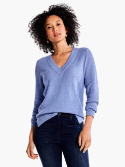 Waffle Stitch V-Neck Sweater IRIS