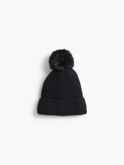 Rib Lined Pom Hat BLACK