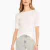 Perfect Knit Rib Elbow Sleeve Boat Neck Tee PAPER WHITE