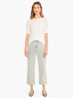 Perfect Knit Rib Elbow Sleeve Boat Neck Tee PAPER WHITE -Brave Sales Store M231049PWHPRODUCT 04