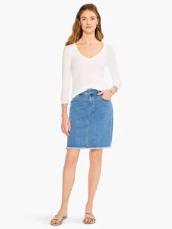 Perfect Knit Rib 3/4 Sleeve V Tee PAPER WHITE -Brave Sales Store M231050PWHPRODUCT 04