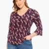 Stamped Petals Top INDIGO MULTI