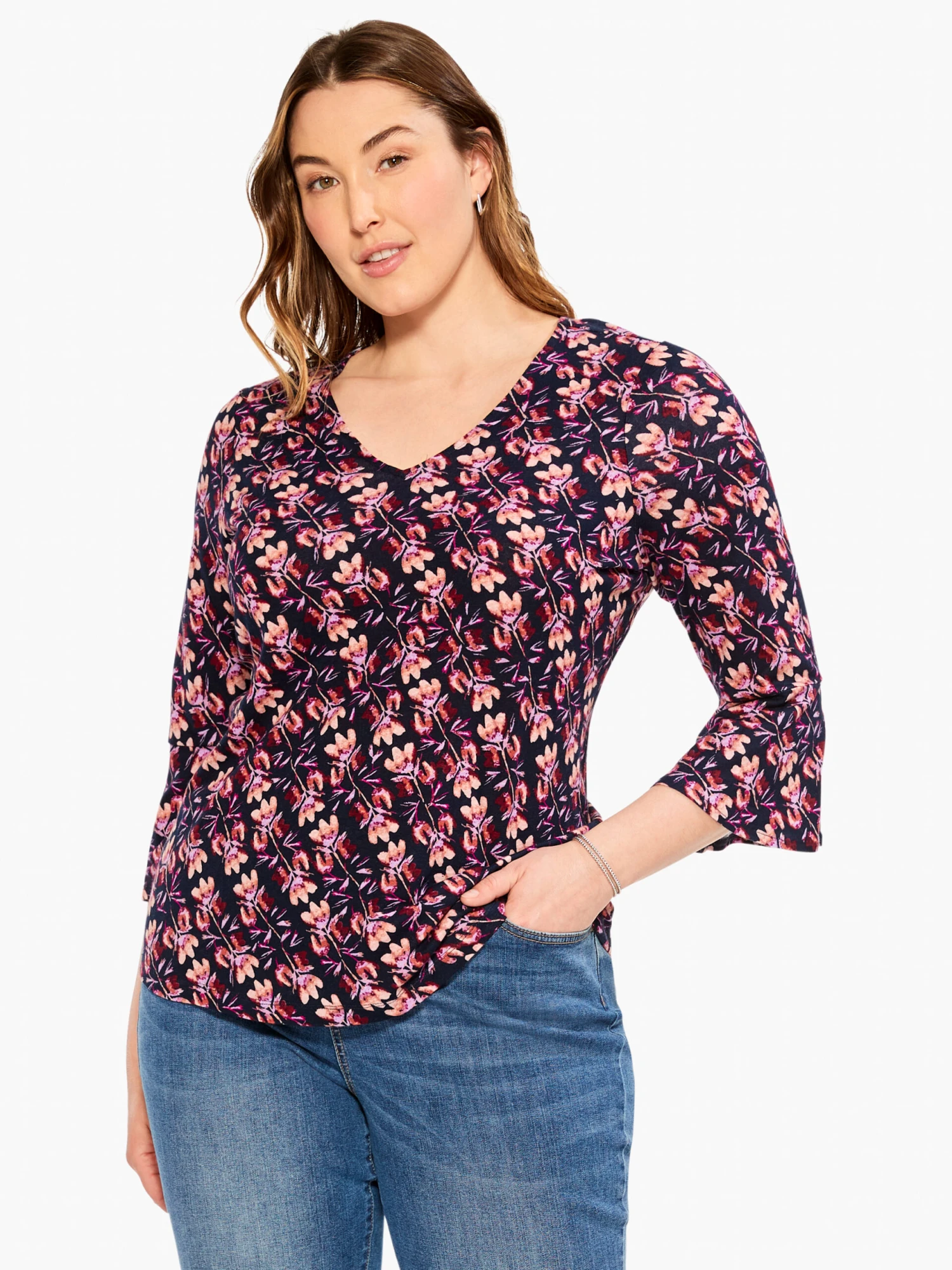 Stamped Petals Top INDIGO MULTI