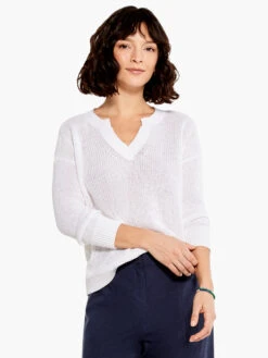 Summer Split Neck Sweater PAPER WHITE