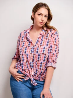 Geo Dots Boyfriend Shirt PINK MULTI