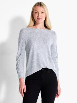 NZT Sweet Dreams Ruched Sleeve Crew Neck GREY MIX