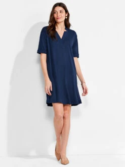 NZT Short Sleeve Notched V Dress DARK INDIGO -Brave Sales Store NZTM231259DIDPRODUCT 04