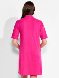 NZT Short Sleeve Notched V Dress SHOCKING PINK -Brave Sales Store NZTM231259SKPPRODUCT 03
