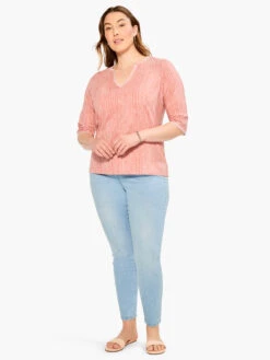 NZT 3/4 Sleeve Split Collar Stitch Top PINK MULTI -Brave Sales Store NZTM232018WPKMPRODUCT 04