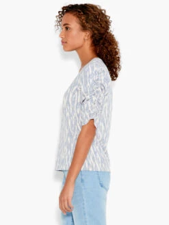 NZT Ikat Ruched Elbow Sleeve Split Neck BLUE MULTI -Brave Sales Store NZTS231023BLTPRODUCT 02