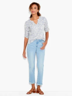 NZT Ikat Ruched Elbow Sleeve Split Neck BLUE MULTI -Brave Sales Store NZTS231023BLTPRODUCT 04