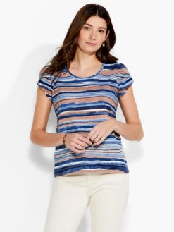 NZT Short Sleeve Scoop Wavy Stripe Tee BLUE MULTI