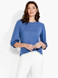 NZT Crew Neck 3/4 Pleated Sleeve Tee HARBOR BLUE