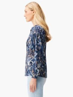 NZT Long Sleeve Watercolor Damask Henley Tee BLUE MULTI -Brave Sales Store NZTW232057BLTPRODUCT 02