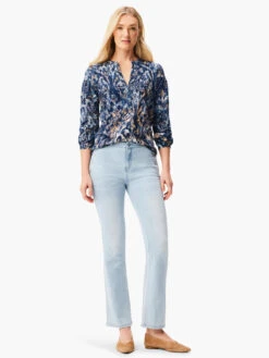 NZT Long Sleeve Watercolor Damask Henley Tee BLUE MULTI -Brave Sales Store NZTW232057BLTPRODUCT 04