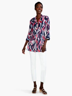 Wavy Mosaic Long Crinkle Shirt PINK MULTI -Brave Sales Store S231662PKMPRODUCT 04