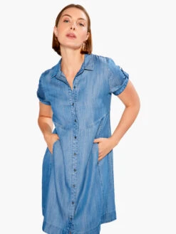 Drapey Denim Shirt Dress MID WASH