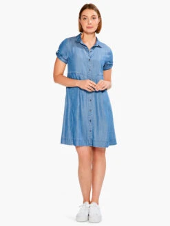 Drapey Denim Shirt Dress MID WASH -Brave Sales Store S231922MDWPRODUCT 04