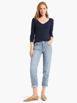 Perfect Knit Rib Long Sleeve V Neck DARK INDIGO -Brave Sales Store W231032DIDPRODUCT 04