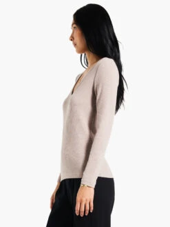 Perfect Knit Rib Long Sleeve V Neck MACAROON -Brave Sales Store W231032MCRPRODUCT 02