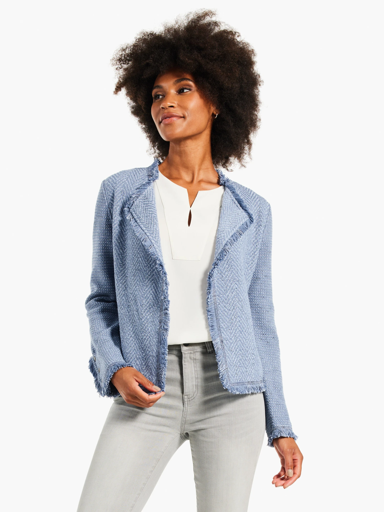 Fringe Mix Knit Jacket BLUE MIX 1 Fringe Mix Knit Jacket BLUE MIX