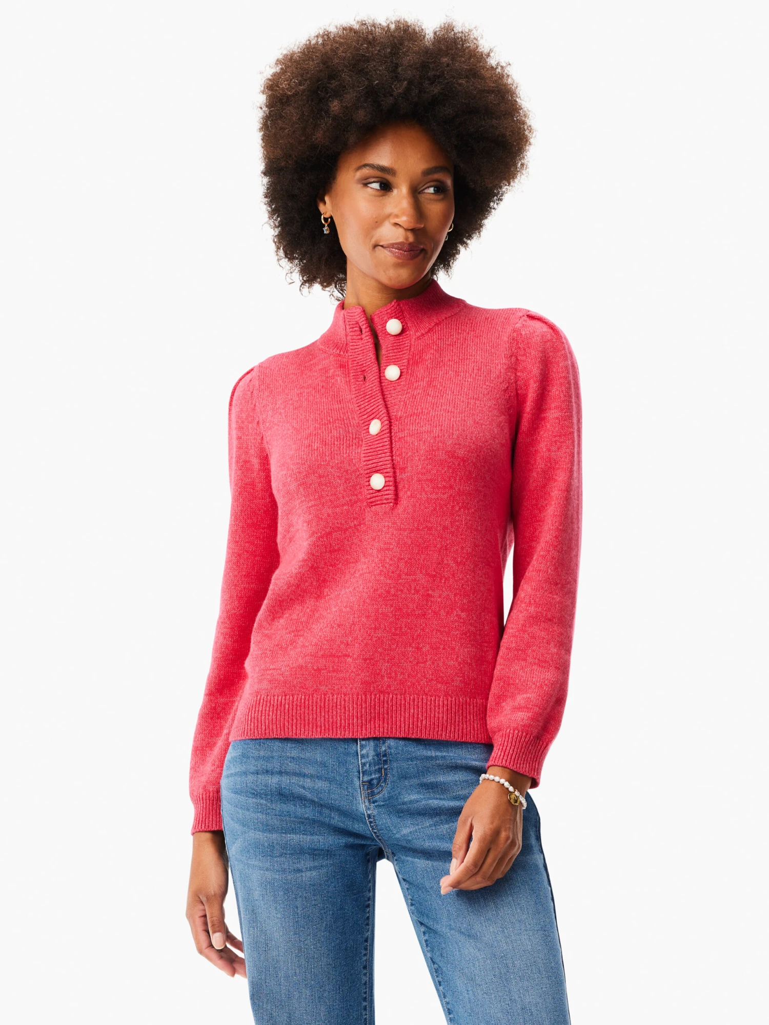 Button Henley Sweater PINK MIX 1 Button Henley Sweater PINK MIX