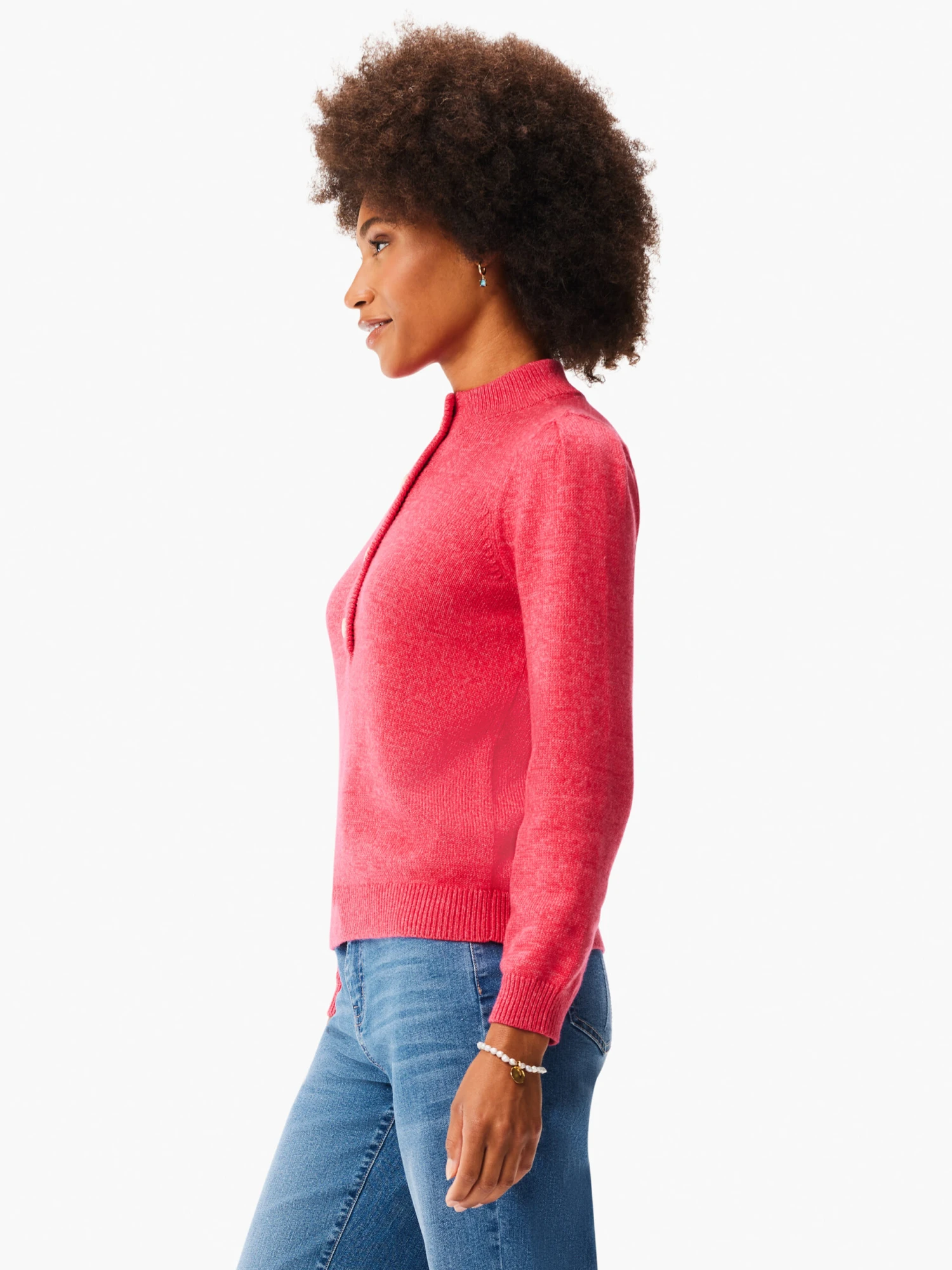Button Henley Sweater PINK MIX 2 Button Henley Sweater PINK MIX - Image 2