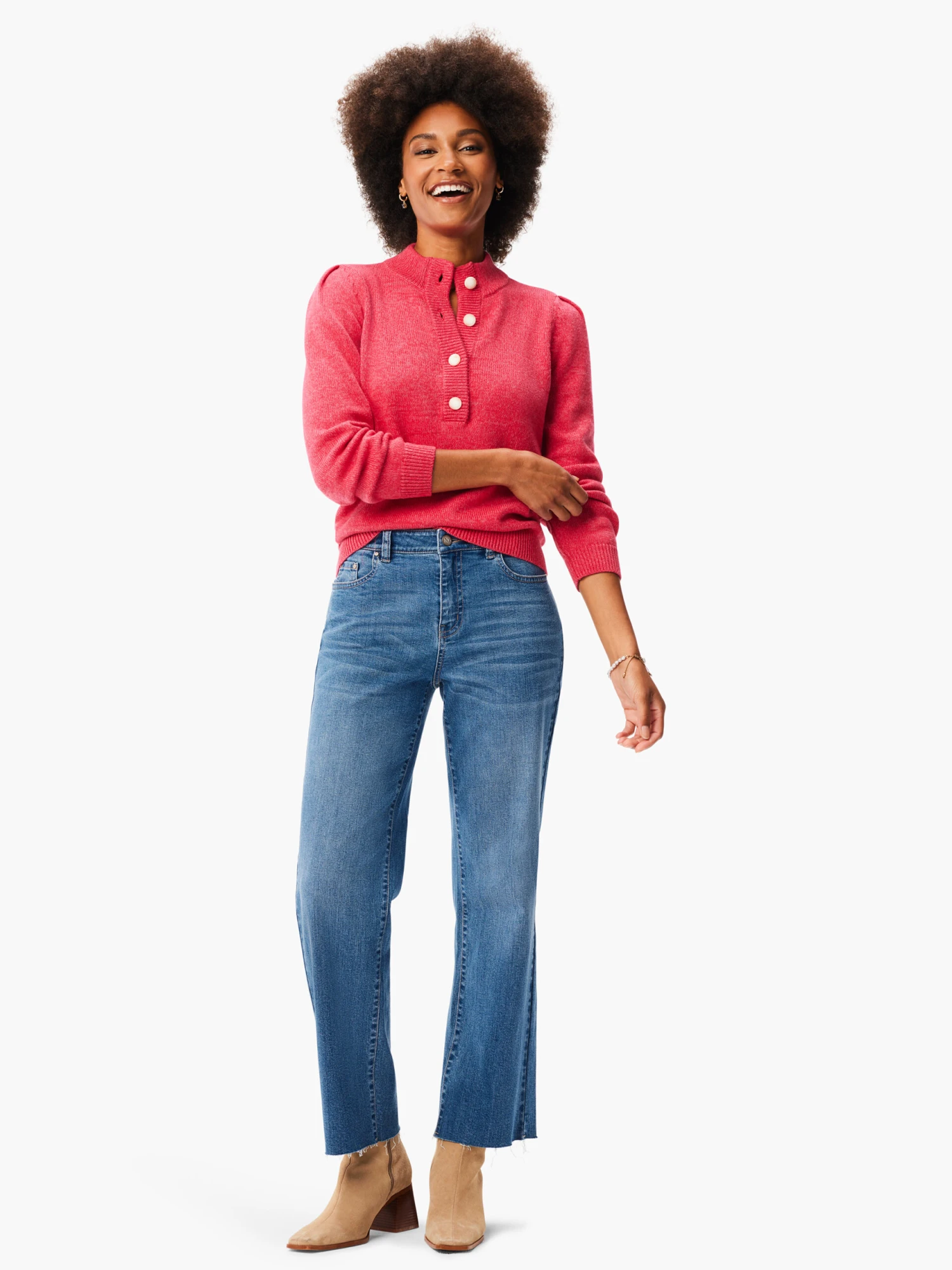 Button Henley Sweater PINK MIX 4 Button Henley Sweater PINK MIX - Image 4